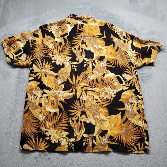 Panama Jack Hawaiian Shirt Tropical Flowers and Beer Mugs Gold Black Men Sz XL - Picture 2 of 11